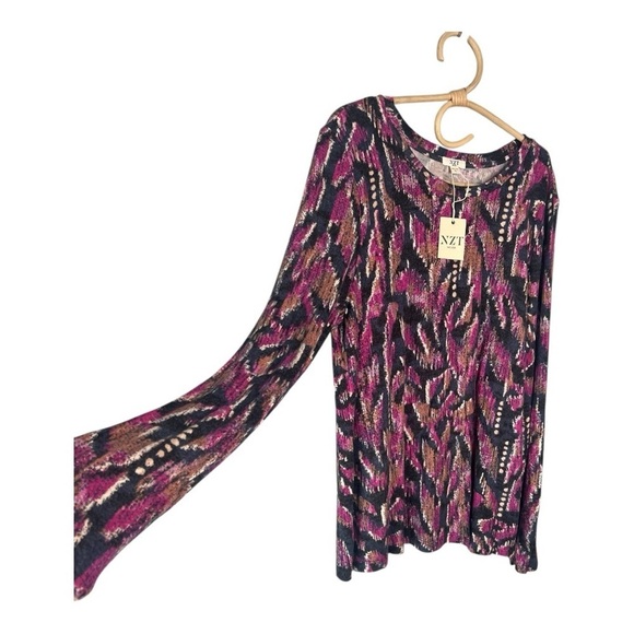 NZT Sweet Dreams Long Sleeve Printed Vines Popover Top  Nic + Zoe Pink Multi - Picture 13 of 15
